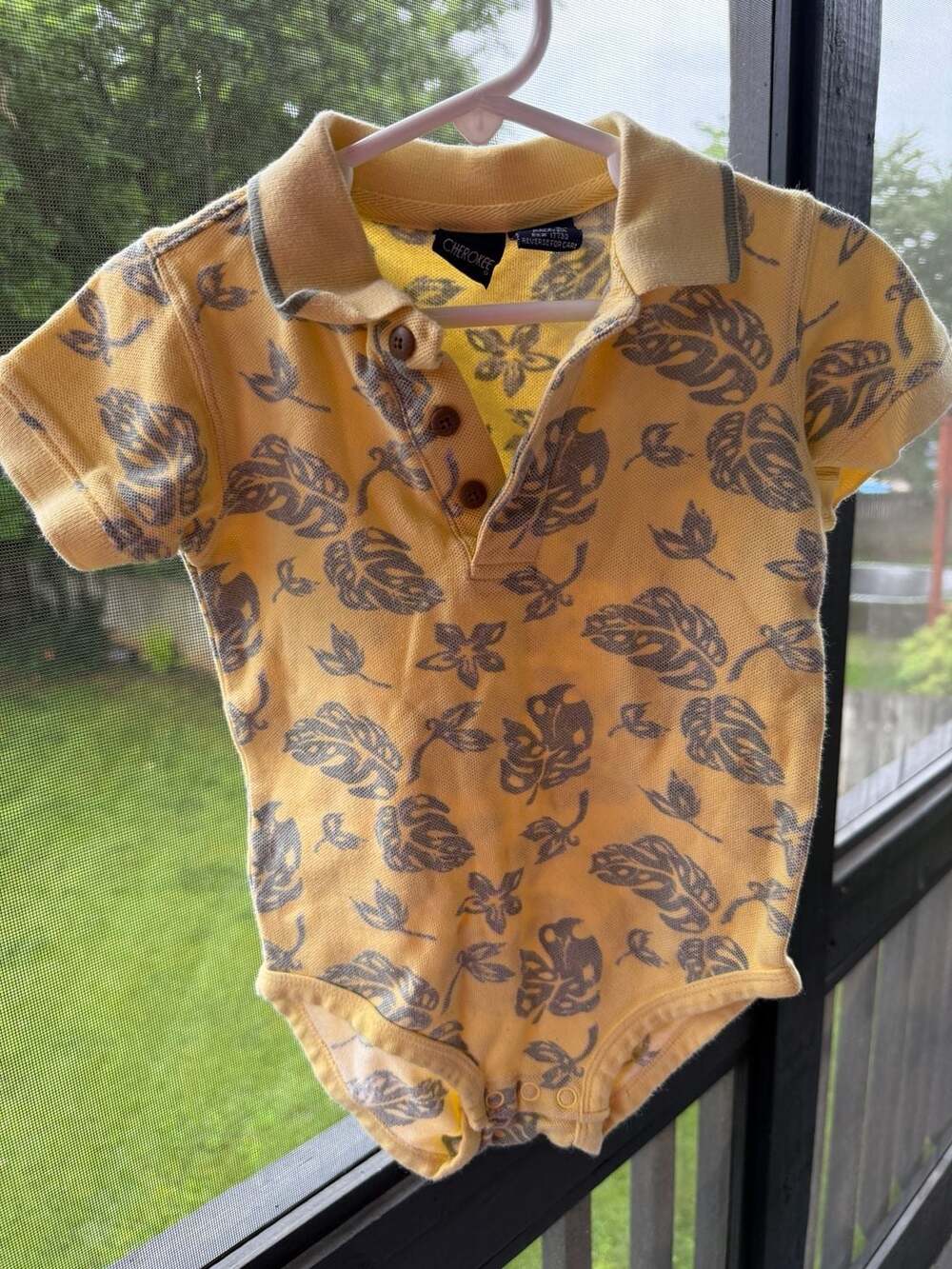 Vintage Cherokee Baby Boys Polo Bodysuit Yellow Leaf Print 24 Months